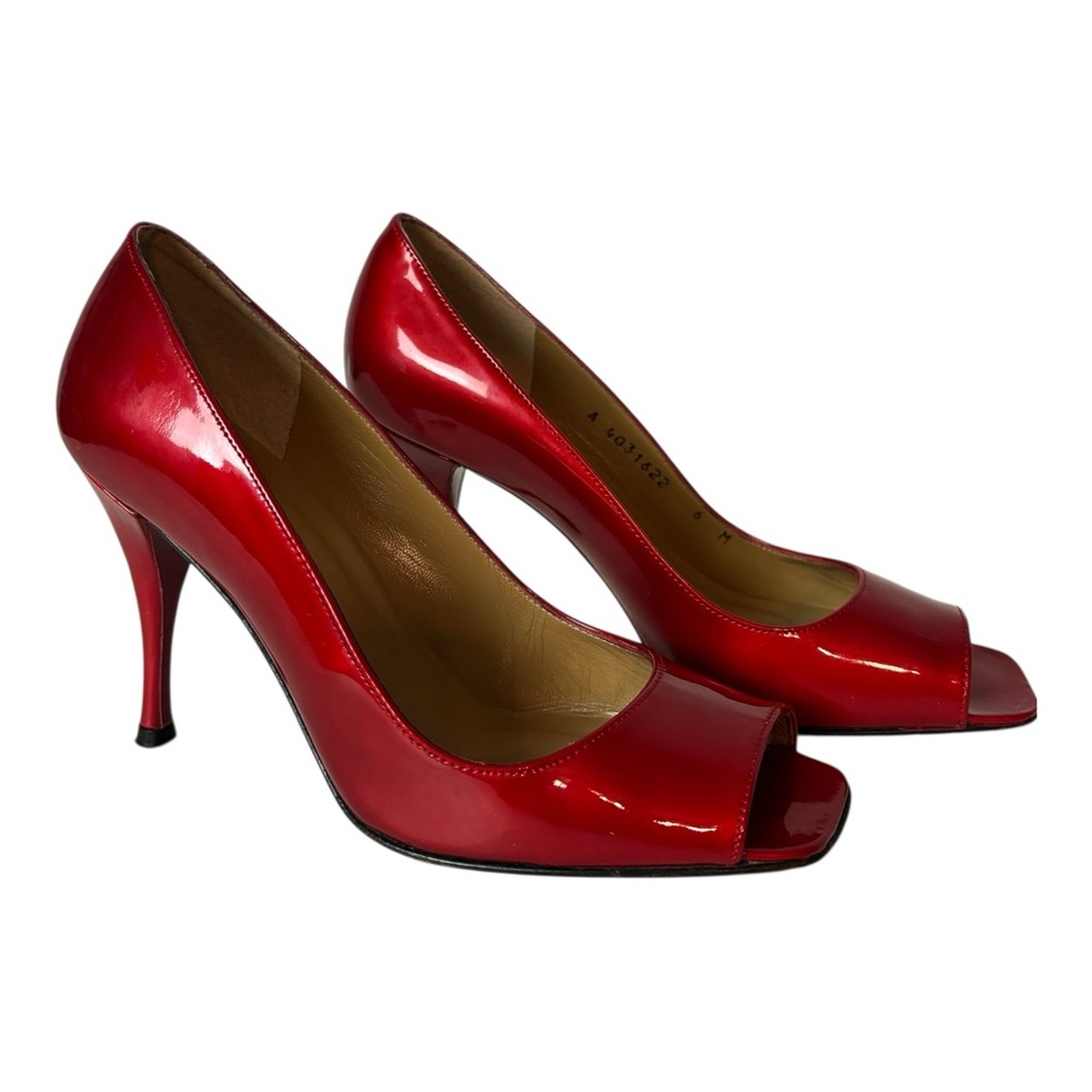 Stuart Weitzman Valentine's Red Patent Leather Peep Toe Pumps Stiletto Heels 6M